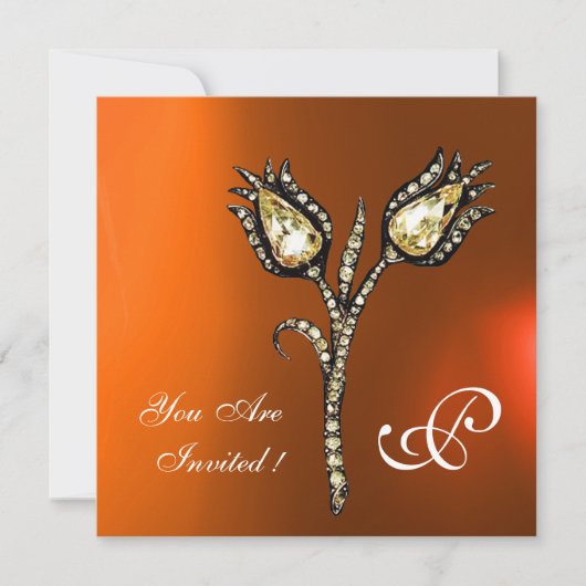 Invitation DIAMONT TULIPS MONOGRAM, Agate orange jaune (Devant)
