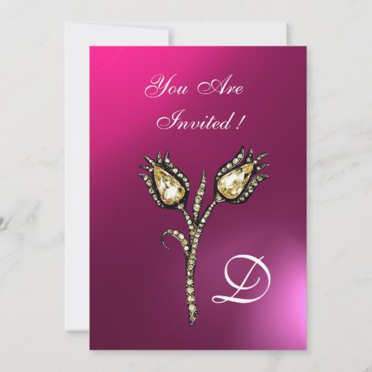 Invitation DIAMONT TULIPS MONOGRAM, Améthyste violet rose (Devant)