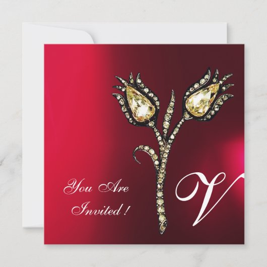 Invitation DIAMONT TULIPS MONOGRAM, Rouge Bourgogne Blanc (Devant)