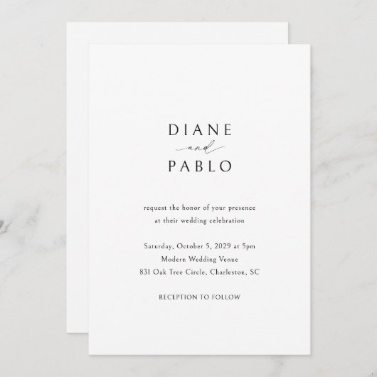 Invitation Diane Contemprary Chic Mariage moderne (Devant / Derrière)