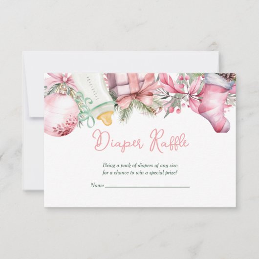 Invitation Diaper Raffle Noël Père Noël Baby shower rose (Devant)
