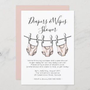 Invitation Diapeurs et Baby showers filles rose pâle