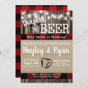 Invitation Diapeurs et bison de bière Plaid Couples bébé Douc