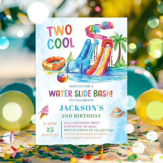 Invitation Diapositive d'eau Deux Cool fête d'anniversaire