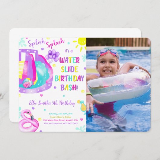 Invitation Diapositive d'eau modifiable Anniversaire Photo In (Devant / Derrière)