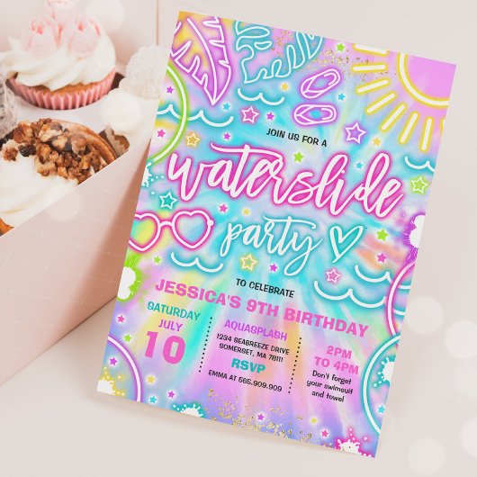 Invitation Diapositive d'eau Pad Anniversaire Fête Tie Dye Gl