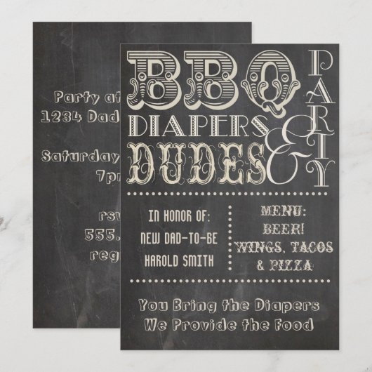Invitation Diapositives pour barbecue en tableau noir et Baby (Devant / Derrière)