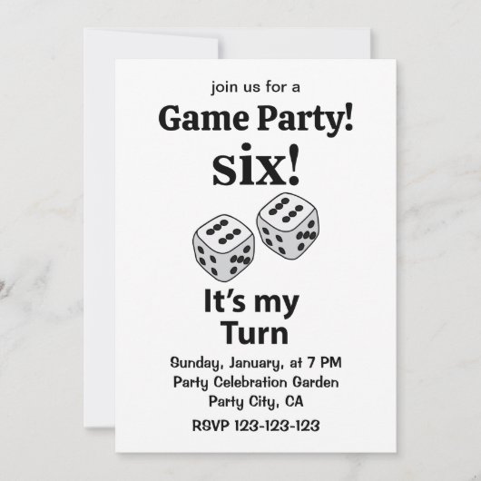 Invitation Dice Rolling Six C'est mon tour Roll Dice (Devant)