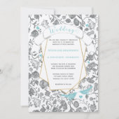 Invitation Die Cut Aqua Gris Floral Motif Inséparable Mariage (Devant)
