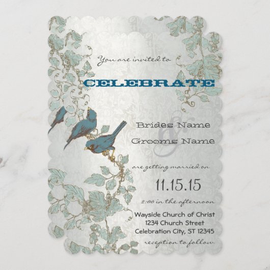 Invitation Die Cut Bluebirds assis dans un Mariage d'arbre (Devant / Derrière)