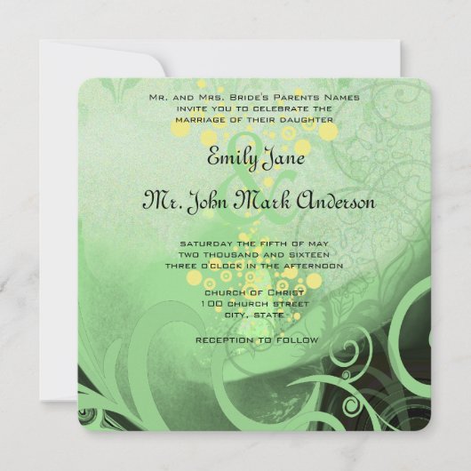 Invitation Die Cut Green Calla Lily Mariage (Devant)