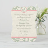 Invitation Die Cut Green Dusty Rose Mariage damassé (Debout devant)