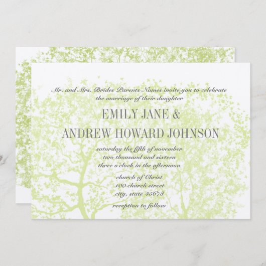Invitation Die Cut Grey and Green Tree Mariages Personnalisé (Devant / Derrière)