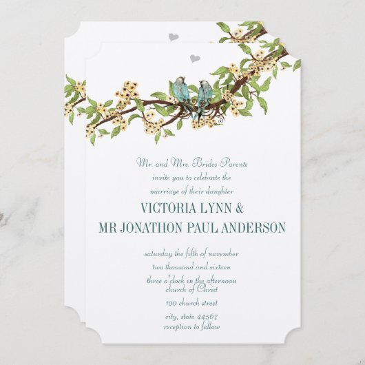 Invitation Die Cut Jaune Turquoise Aqua Blue Bird Wedding Inv (Devant / Derrière)