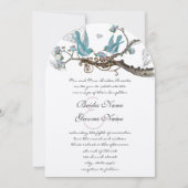 Invitation Die Cut Lovebird Aqua & Pink Wedding Invite (Devant)