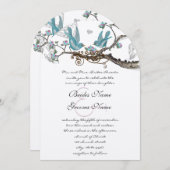 Invitation Die Cut Lovebird Aqua & Pink Wedding Invite (Devant / Derrière)