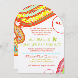 Invitation Die Cut Moderne Jaune Orange Aqua Mint Mariage