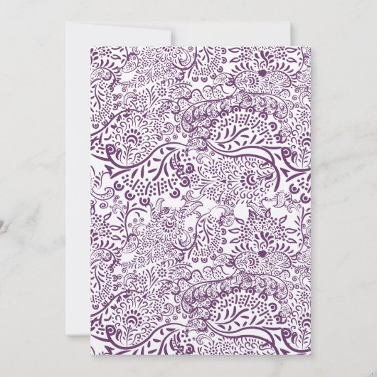 Invitation Die Cut Purple Inséparables Damask Monogrammes Mar (Dos)