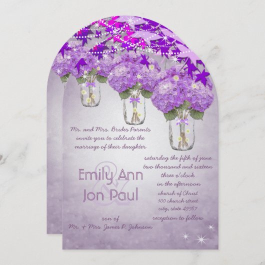 Invitation Die Cut Rayon Purple Mason Jar Mariage (Devant / Derrière)