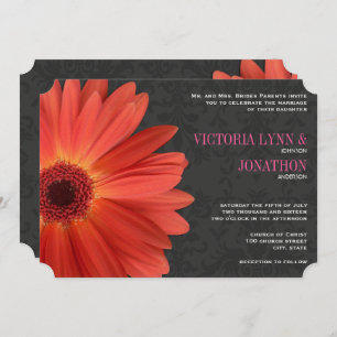 Invitation Die Cut rose orange Gerber Daisy Mariage