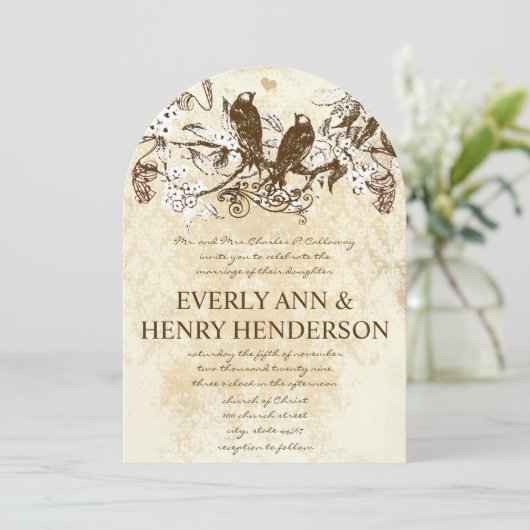 Invitation Die Cut Rustic Cherry Blossom Inséparables Mariage (Debout devant)