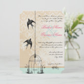 Invitation Die Cut Rustic Inséparable Birdcage Mariage (Debout devant)
