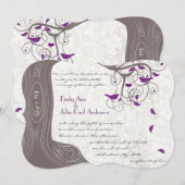 Invitation Die Cut Violet Oiseau Romantique Initiales dans le (Devant / Derrière)