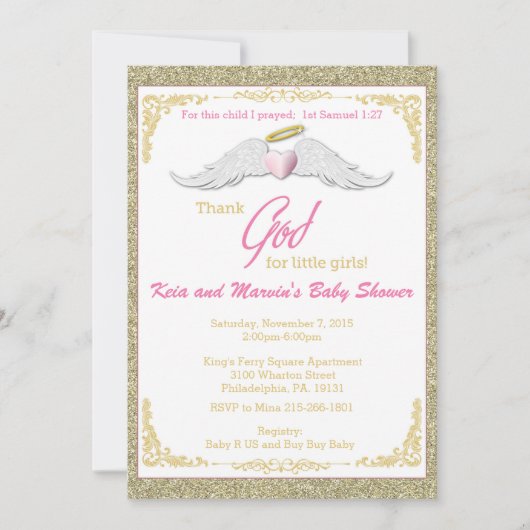 Invitation Dieu merci pour le Baby shower Little Angels (Devant)