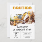 Invitation Digger de thème de construction Anniversaire de en (Devant)
