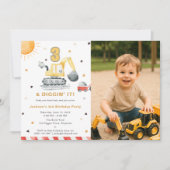 Invitation Digger Truck Construction 3rd Birthday Party Photo (Devant)