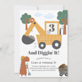 Invitation Diggin' It Construction Thème Anniversaire Fête (Devant)