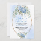Invitation Digital Blue Hydrangea Gold Sweet Sixteen Invite (Devant)