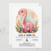 Invitation Digital Cute Funny Dinosaur Fille Anniversaire (Devant / Derrière)