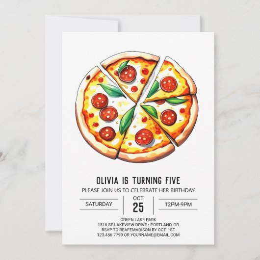 Invitation Digital Elegant Pizza Anniversaire (Devant)