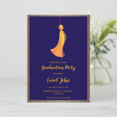 Invitation Digital Navy Blue Gold Tassel Graduation Party (Debout devant)