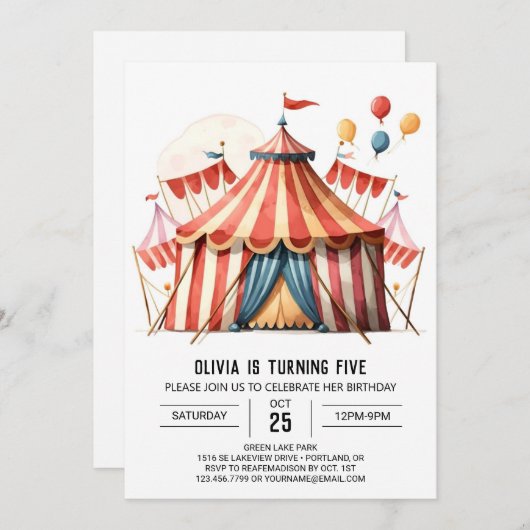 Invitation Digital Pastel Magic Circus Anniversaire (Devant / Derrière)