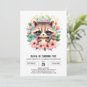 Invitation Digital Pink Raccoon fille Anniversaire (Debout devant)