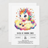 Invitation Digital Unicorn Anniversaire plaisir (Devant / Derrière)