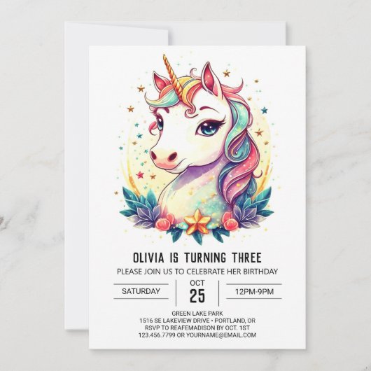 Invitation Digital Unicorn Birthday Bliss (Devant)