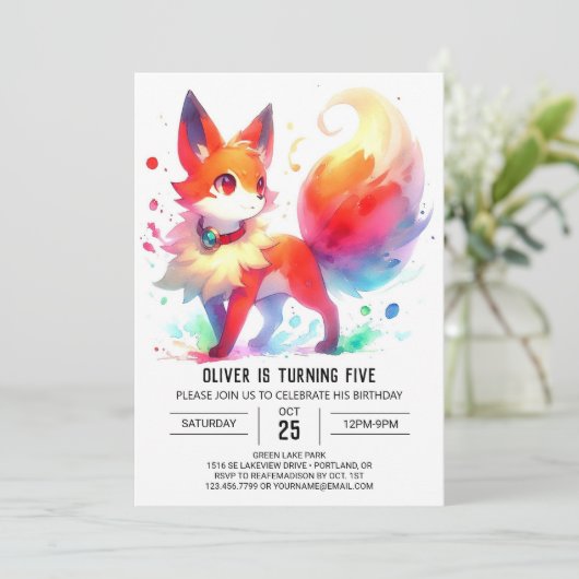 Invitation Digital Whimsical Fox Anniversaire (Debout devant)