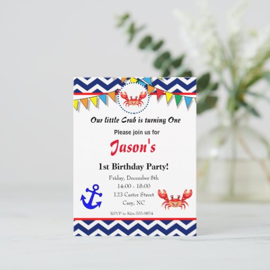 Invitation d'illustration de crabe (Debout devant)