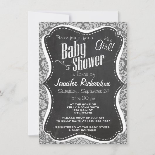 Invitation Dim Grey Damask ; Retro Chalkboard (Devant)