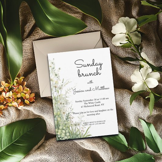Invitation Dimanche brunch Dusty Sage Green Flowers Mariage