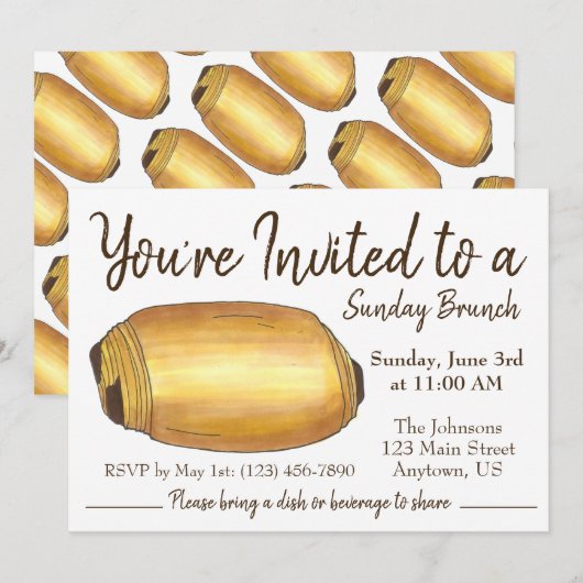 Invitation Dimanche Petit-déjeuner Brunch Pain au Chocolat Cr (Devant / Derrière)