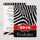 Invitation d'impression Zèbre rouge, noir, blanc (Devant / Derrière)