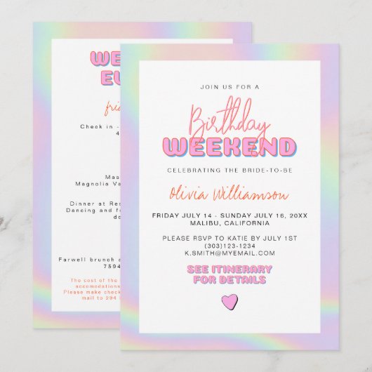 Invitation DINA Holographic Space Cowgirl Anniversaire (Devant / Derrière)