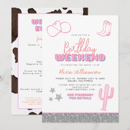 Invitation DINA Space Cowgirl Desert Anniversaire Week-end (Devant / Derrière)