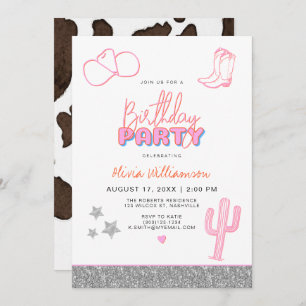Invitation DINA Space Cowgirl Desert fête d'anniversaire