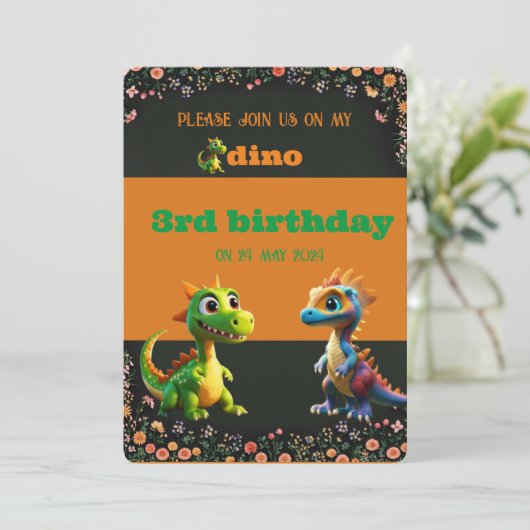 Invitation dinasaur joli anniversaire (Debout devant)