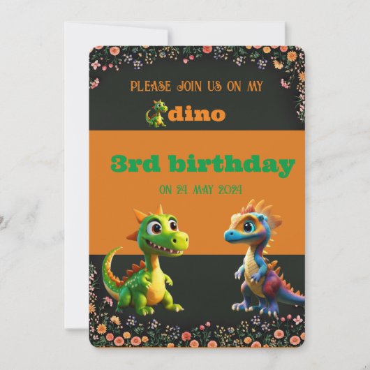 Invitation dinasaur joli anniversaire (Devant)